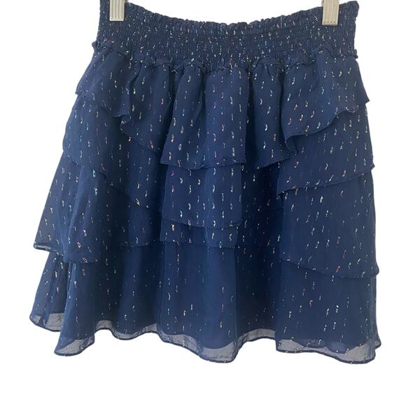 Ramy Brook Tabitha Ruffle Metallic Mini Skirt Navy Blue Size Small Gently Used - Picture 5 of 6